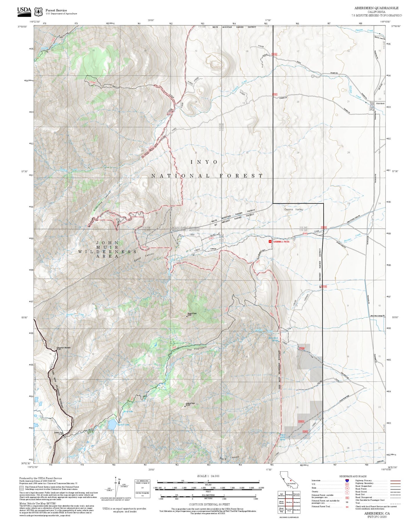 2025 Forest Service Topo Map of Aberdeen California