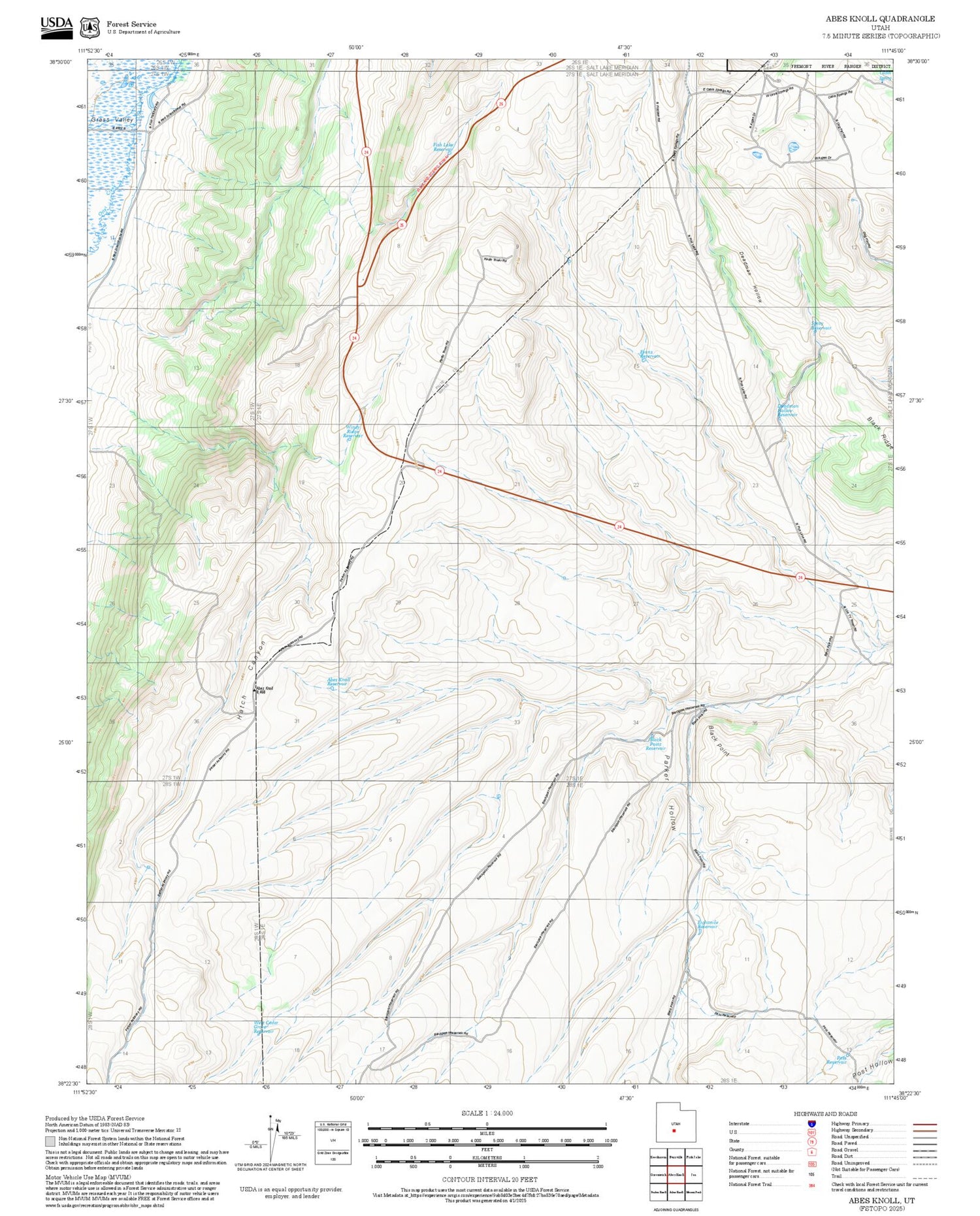 2025 Forest Service Topo Map of Abes Knoll Utah