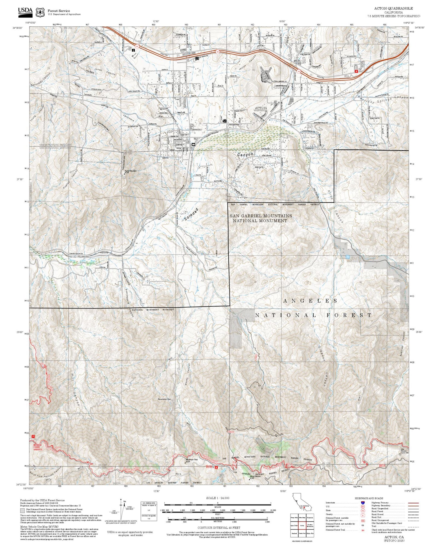 2025 Forest Service Topo Map of Acton California