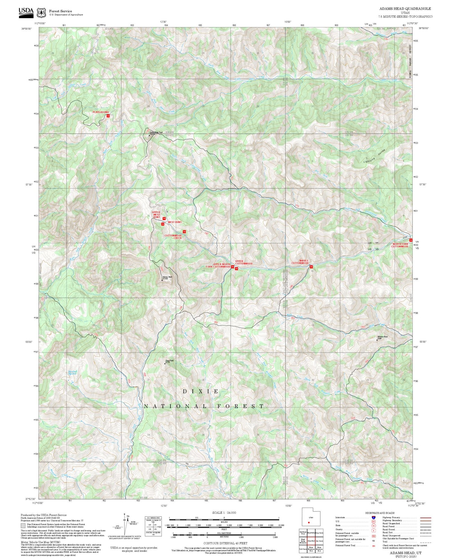 2025 Forest Service Topo Map of Adams Head Utah