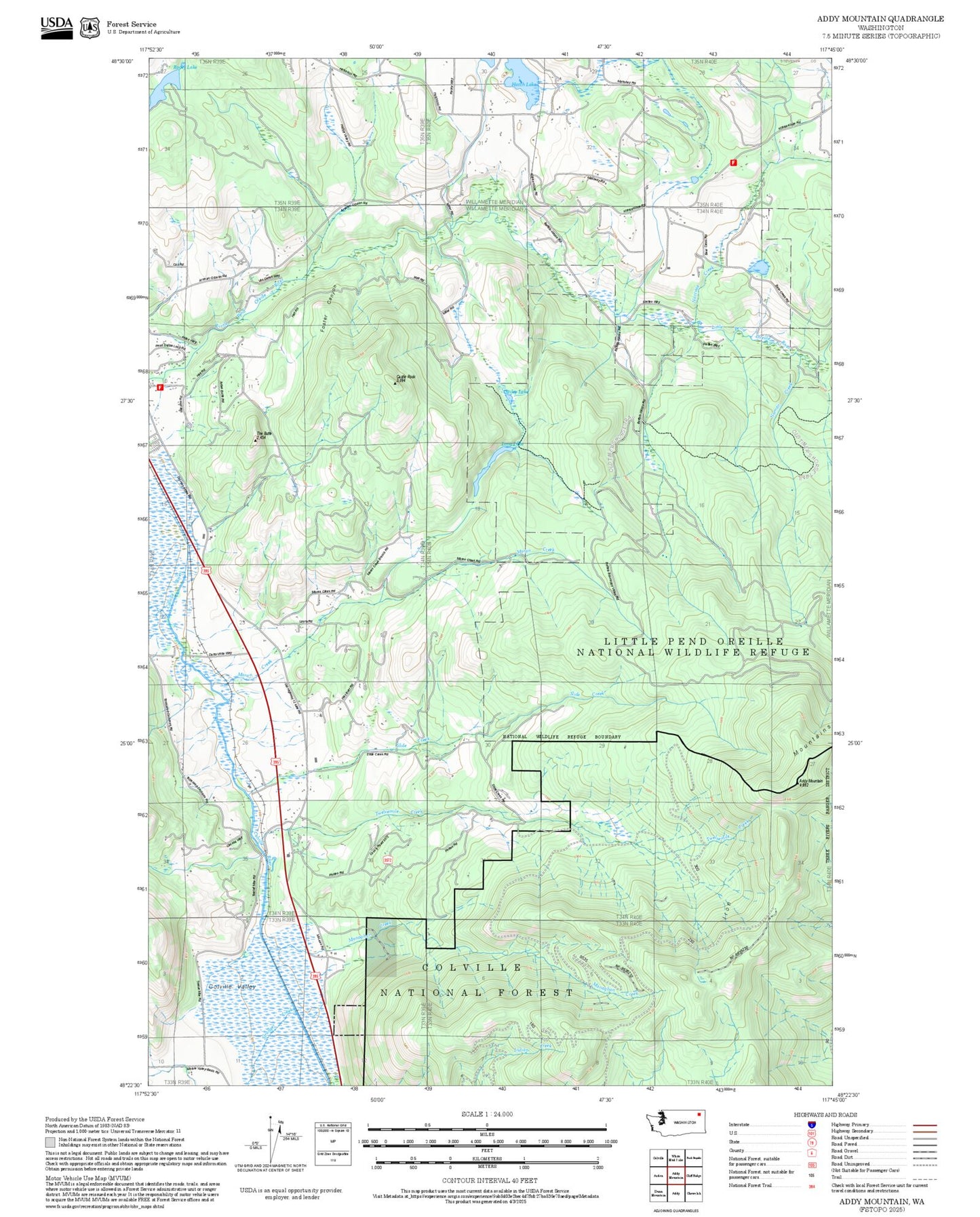 2025 Forest Service Topo Map of Addy Mountain Washington