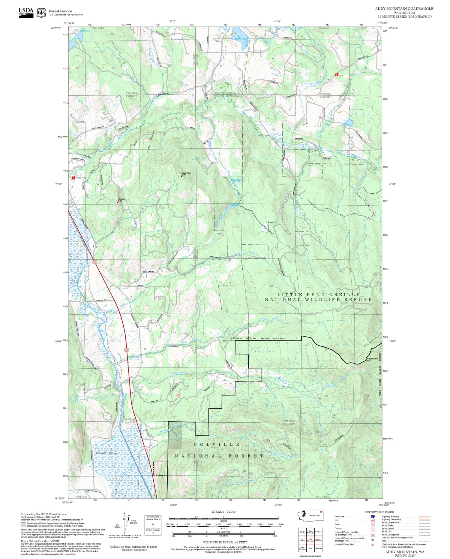 2025 Forest Service Topo Map of Addy Mountain Washington