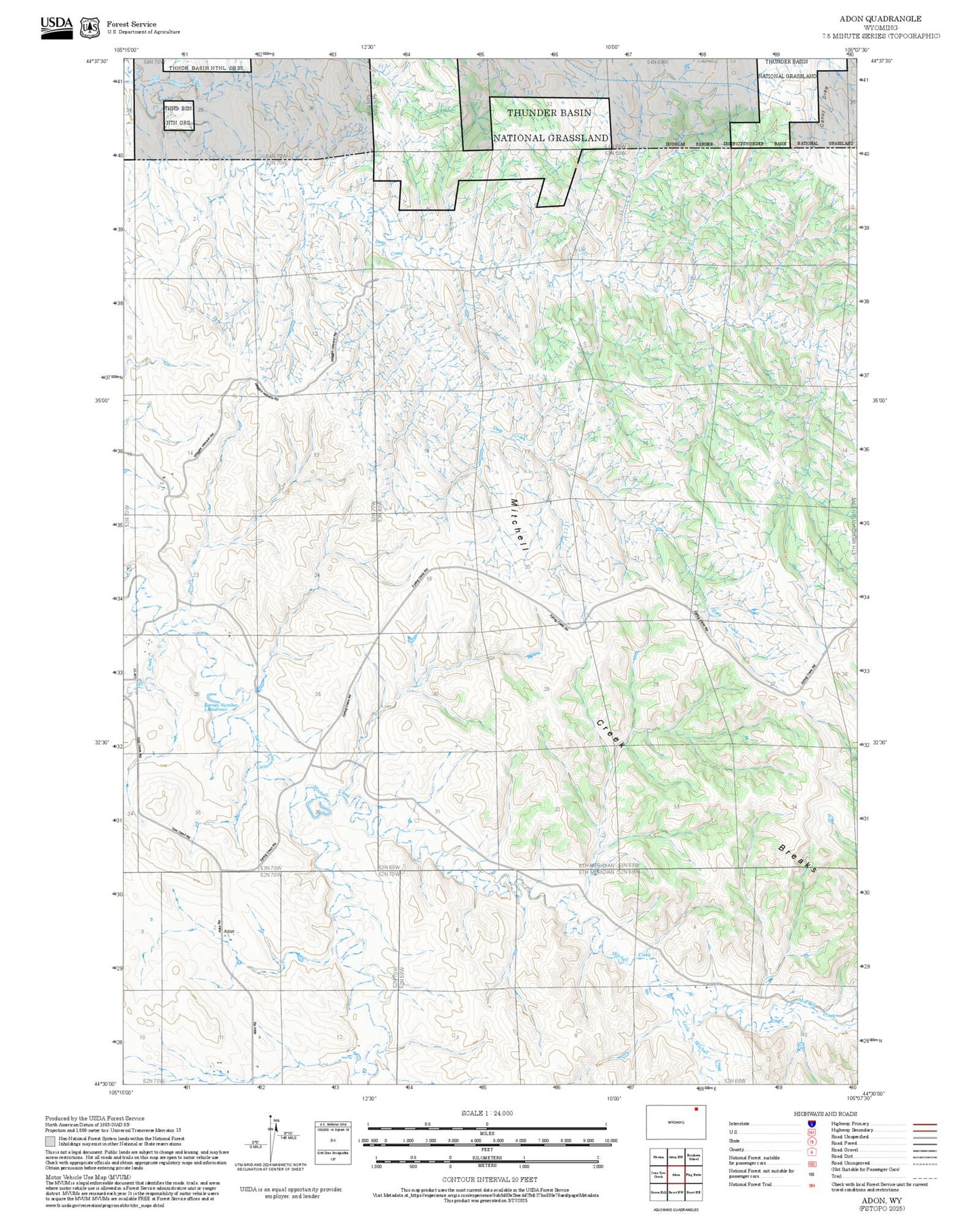 2025 Forest Service Topo Map of Adon Wyoming