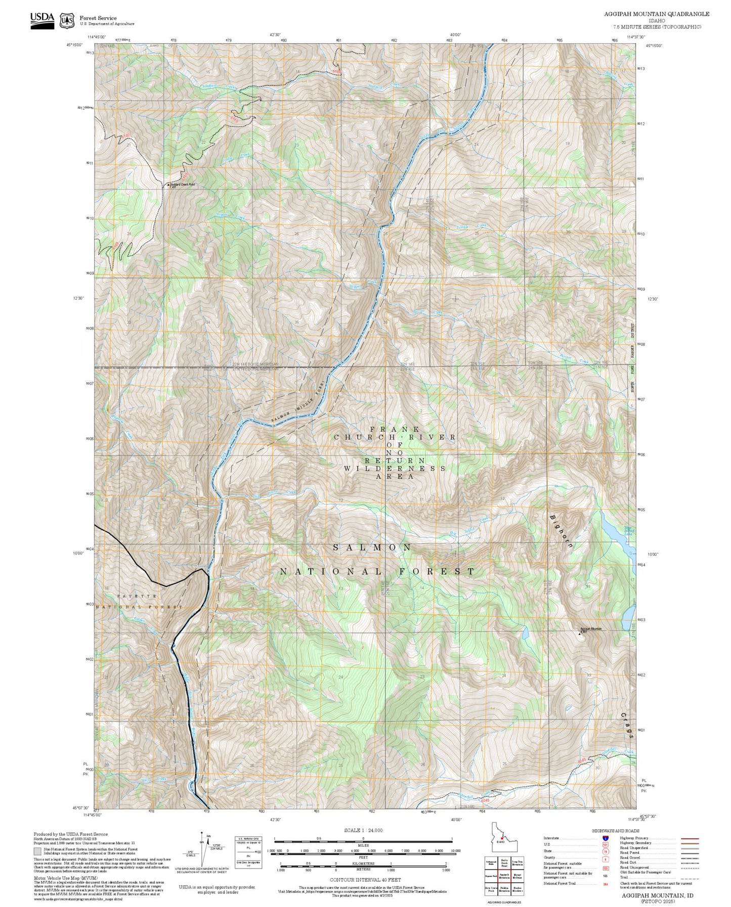 2025 Forest Service Topo Map of Aggipah Mountain Idaho