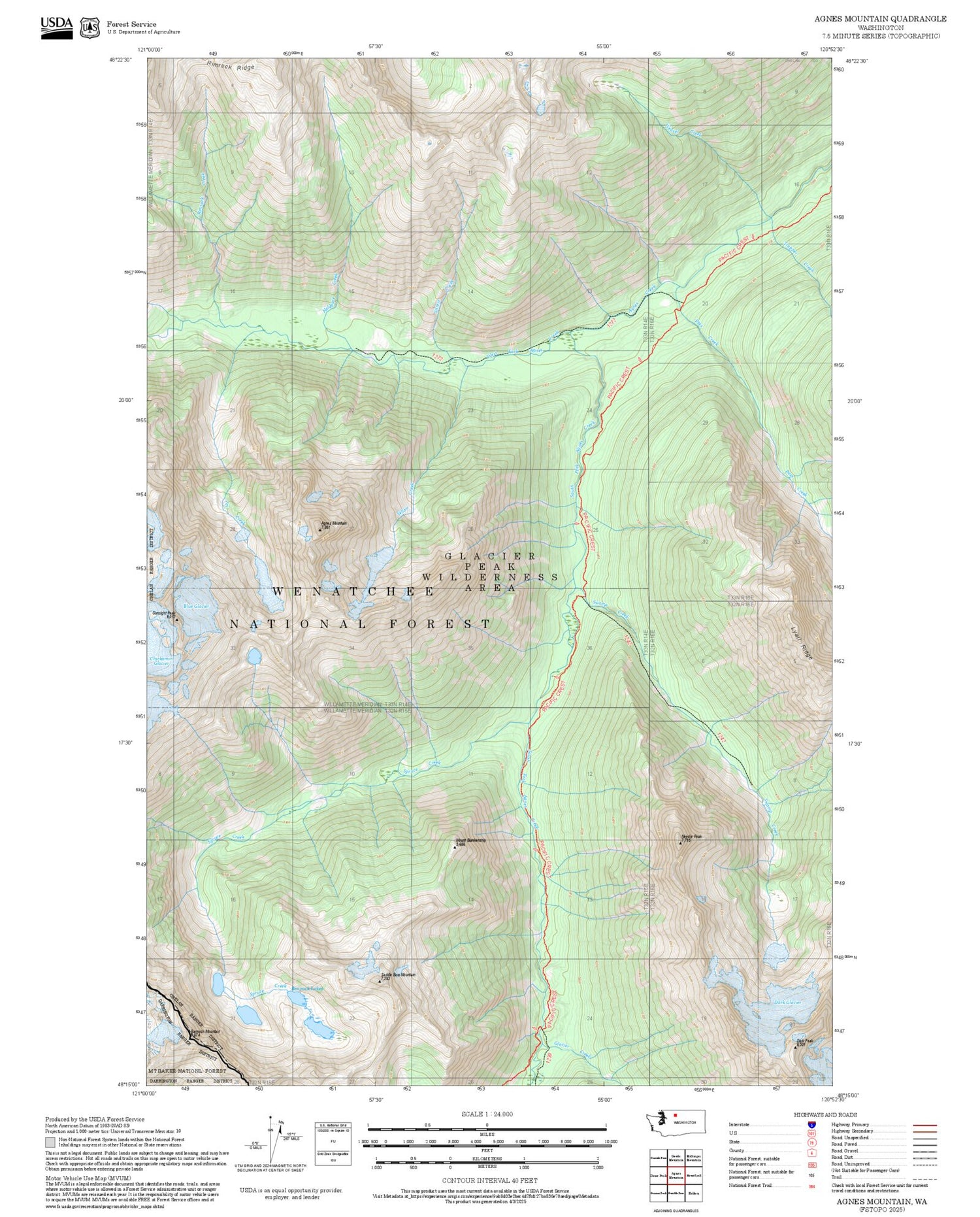 2025 Forest Service Topo Map of Agnes Mountain Washington
