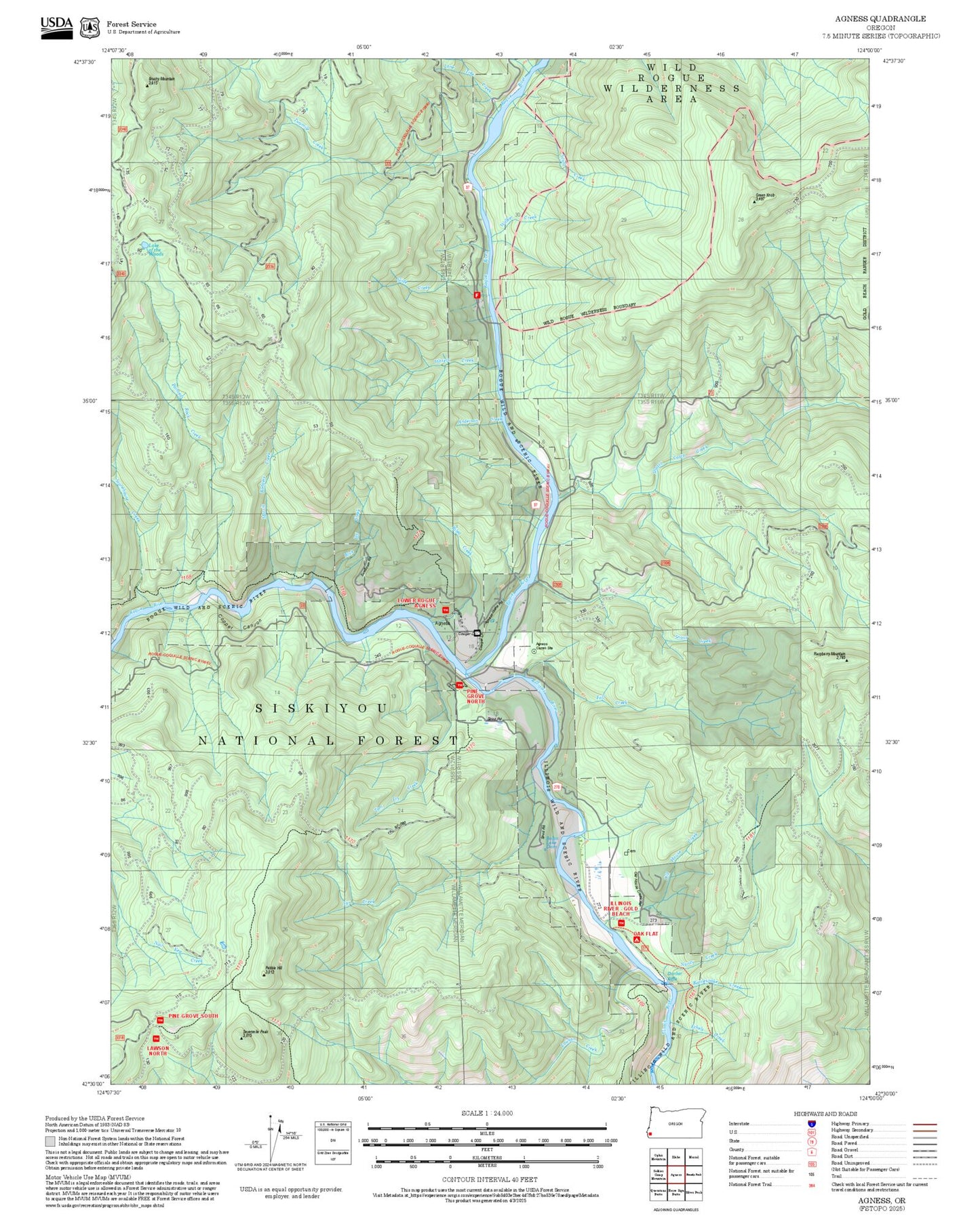 2025 Forest Service Topo Map of Agness Oregon