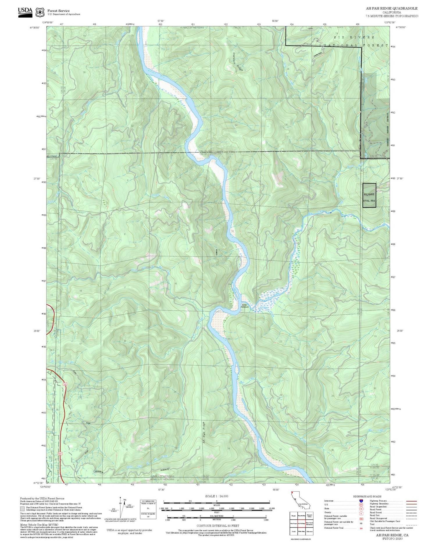 2025 Forest Service Topo Map of Ah Pah Ridge California