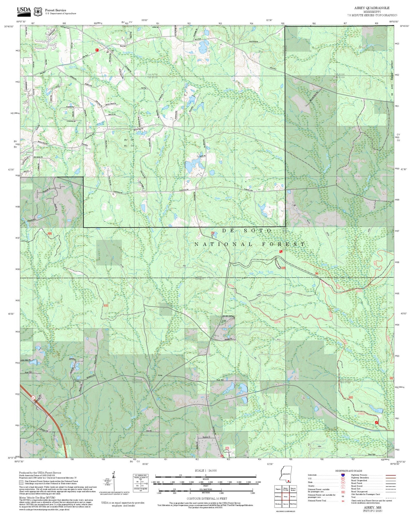 2025 Forest Service Topo Map of Airey Mississippi