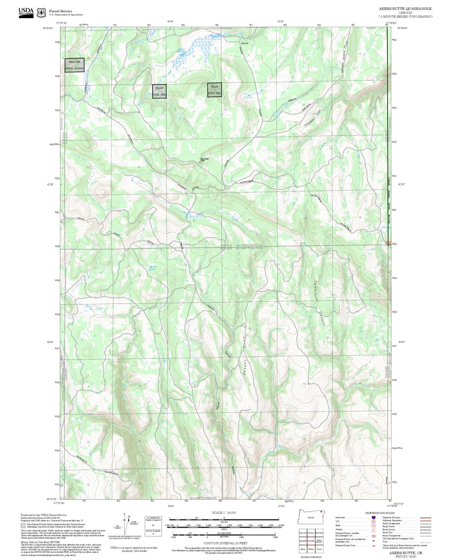 2025 Forest Service Topo Map of Akers Butte Oregon