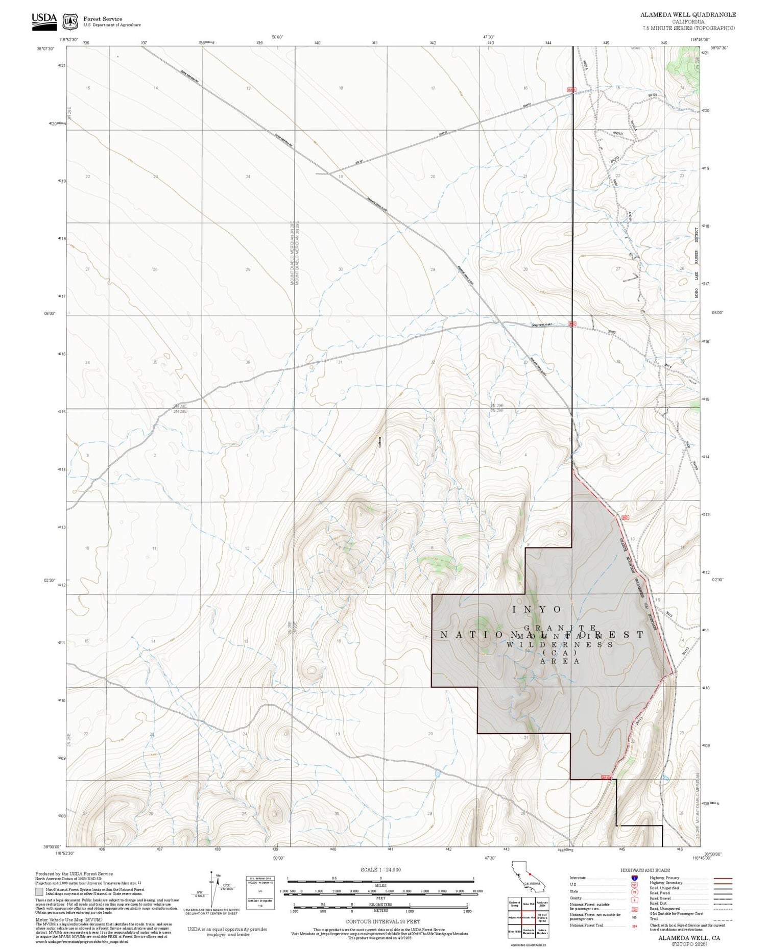 2025 Forest Service Topo Map of Alameda Well California