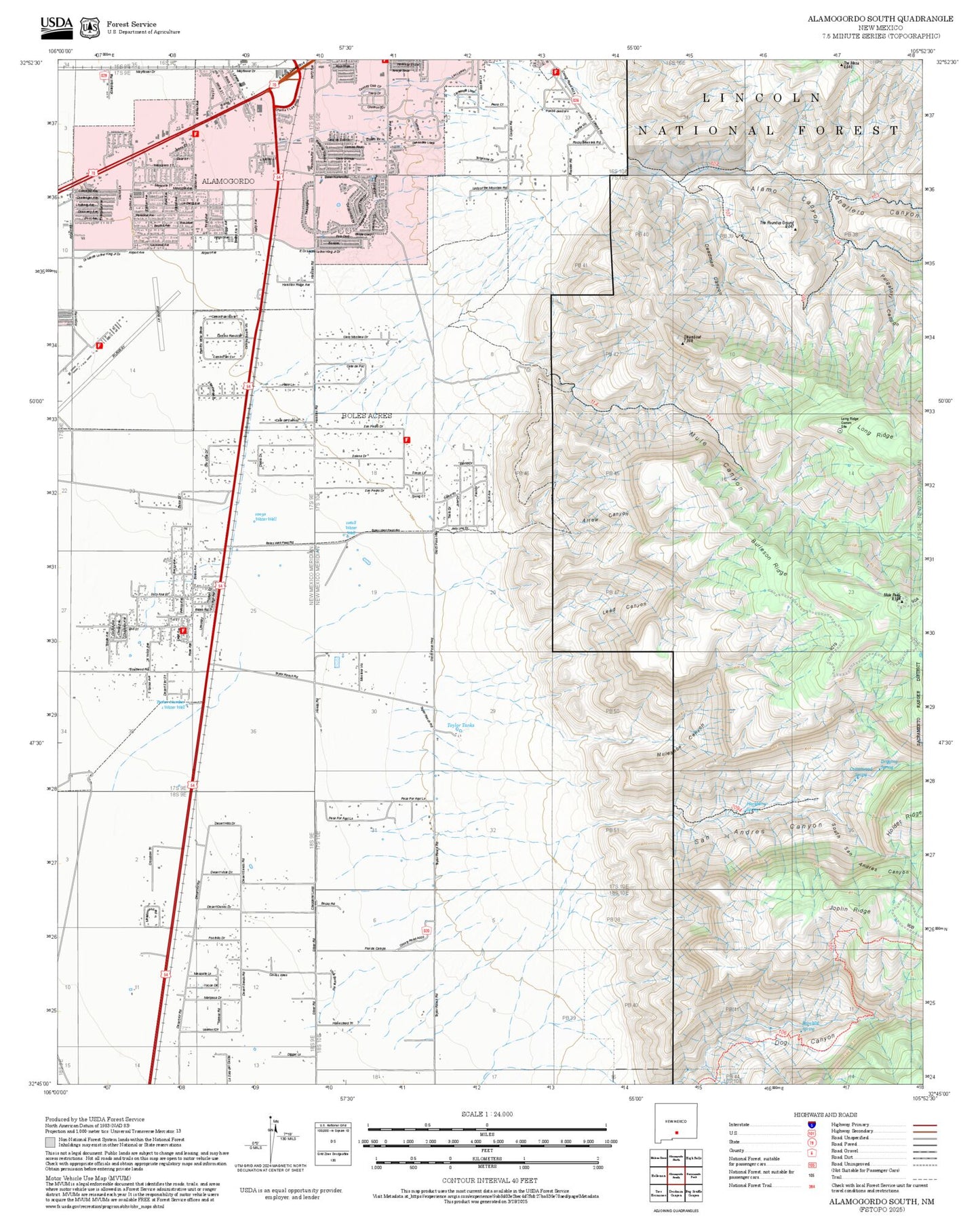 2025 Forest Service Topo Map of Alamogordo South New Mexico