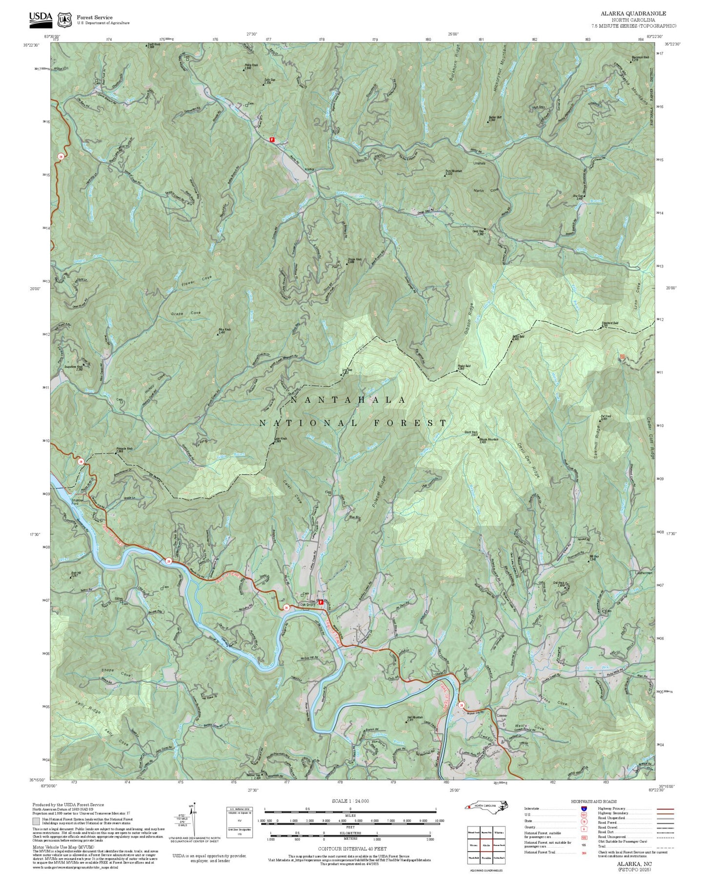 2025 Forest Service Topo Map of Alarka North Carolina