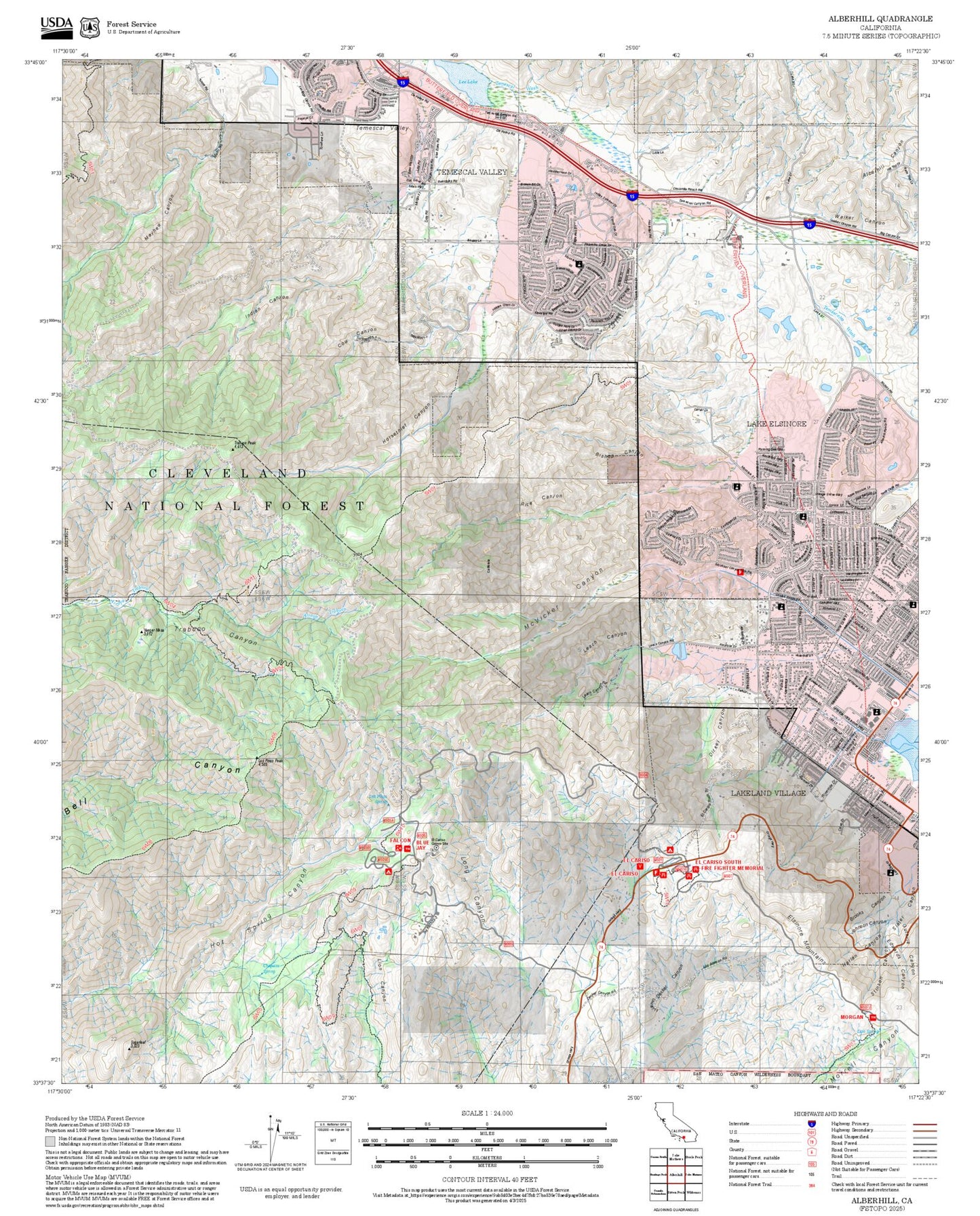 2025 Forest Service Topo Map of Alberhill California
