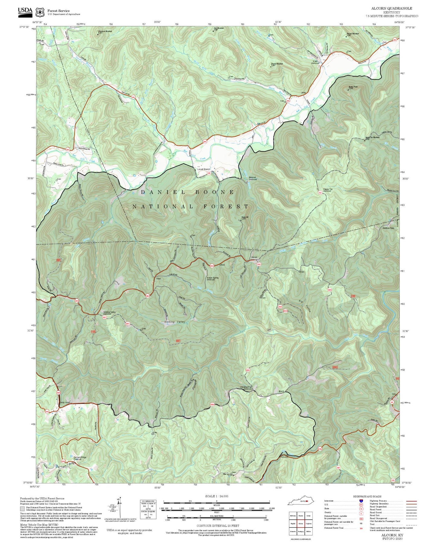 2025 Forest Service Topo Map of Alcorn Kentucky