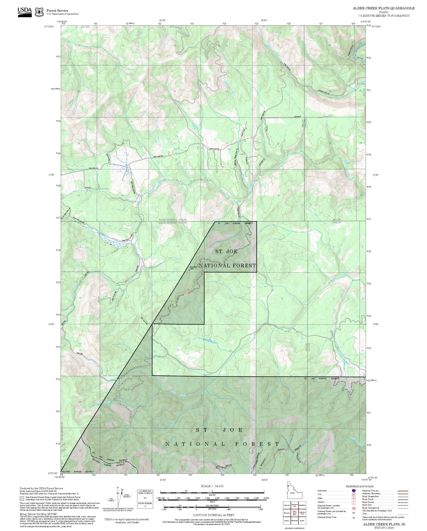 2025 Forest Service Topo Map of Alder Creek Flats Idaho