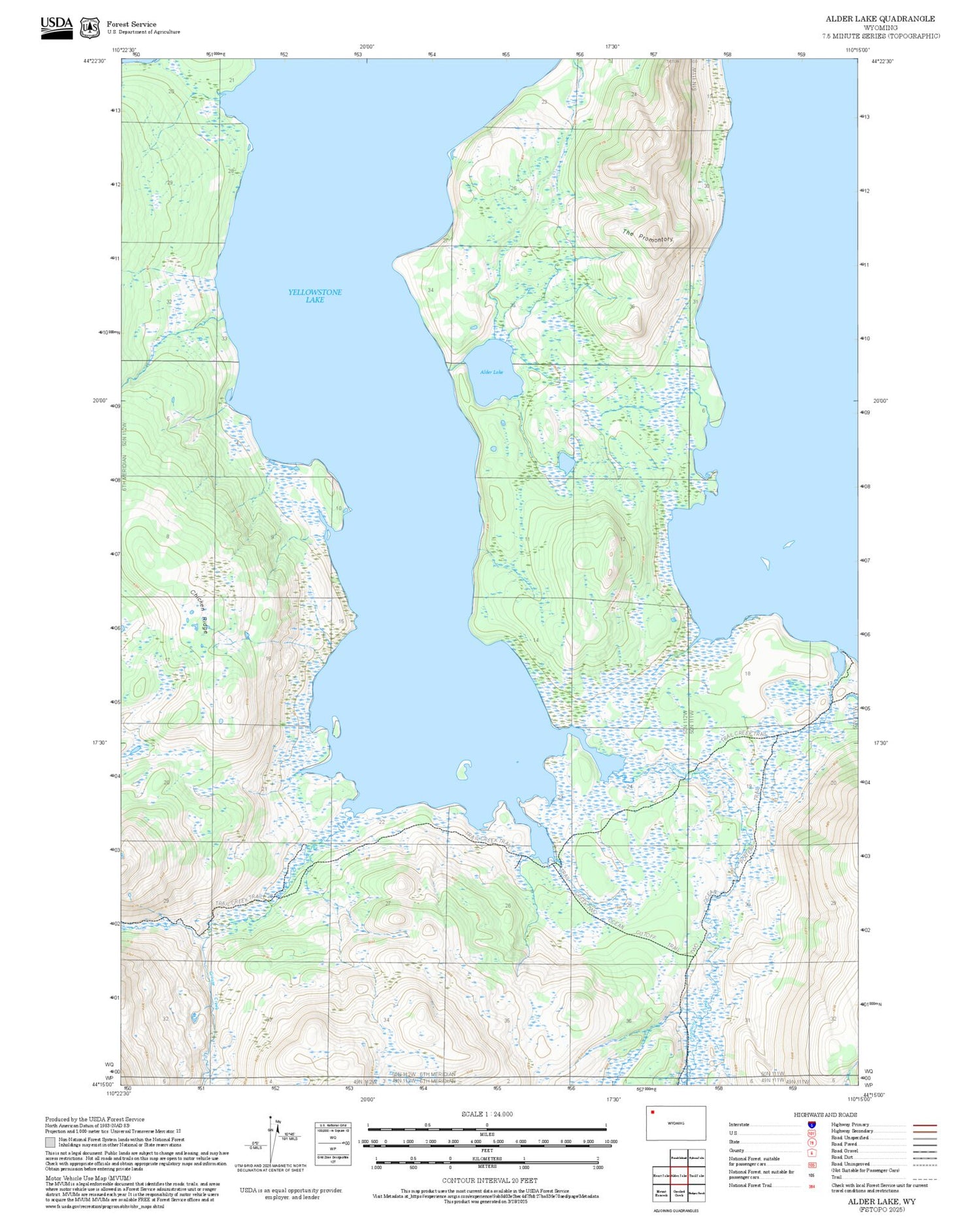 2025 Forest Service Topo Map of Alder Lake Wyoming