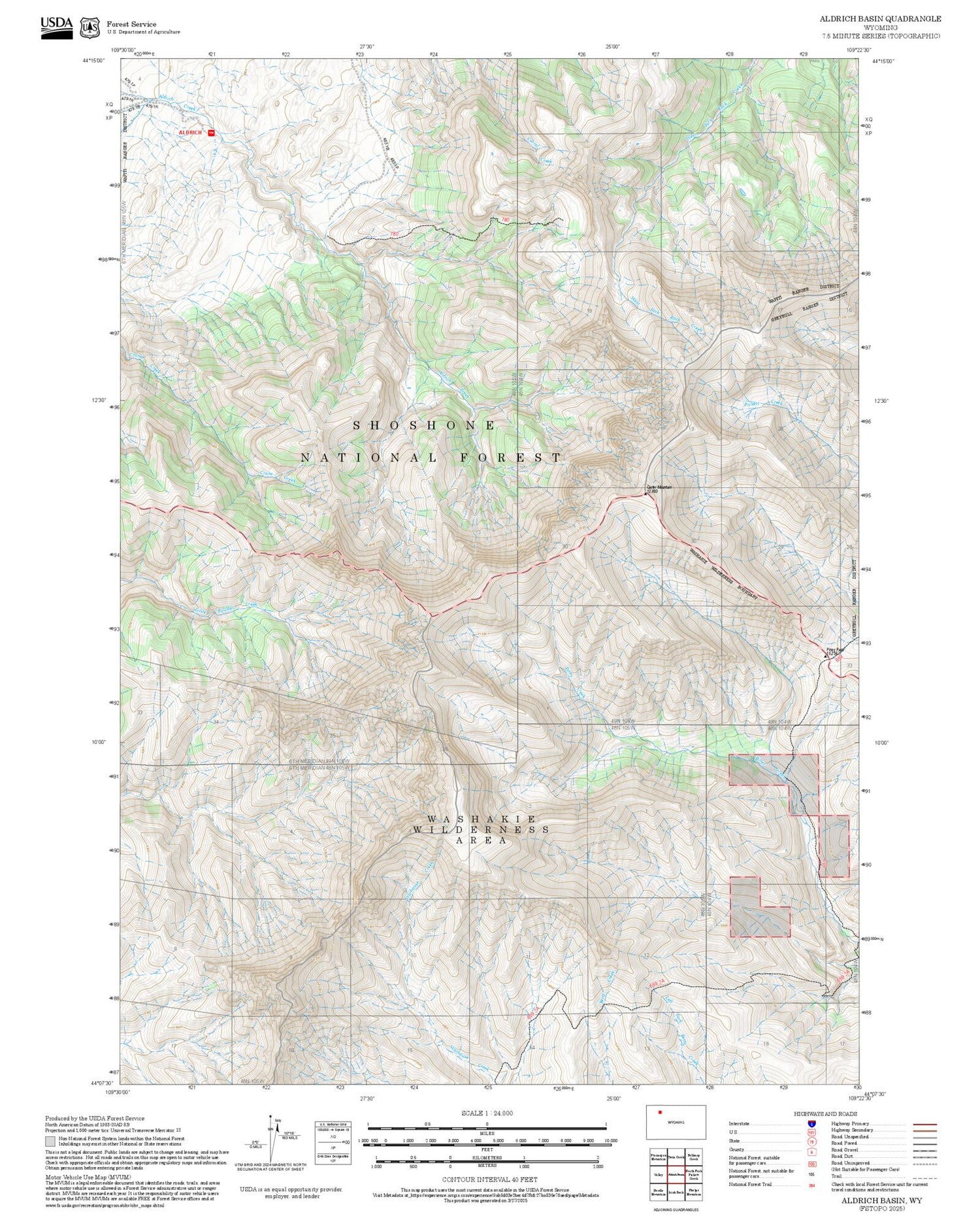 2025 Forest Service Topo Map of Aldrich Basin Wyoming