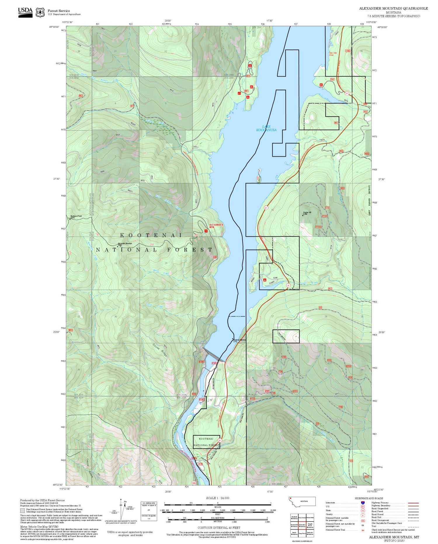 2025 Forest Service Topo Map of Alexander Mountain Montana
