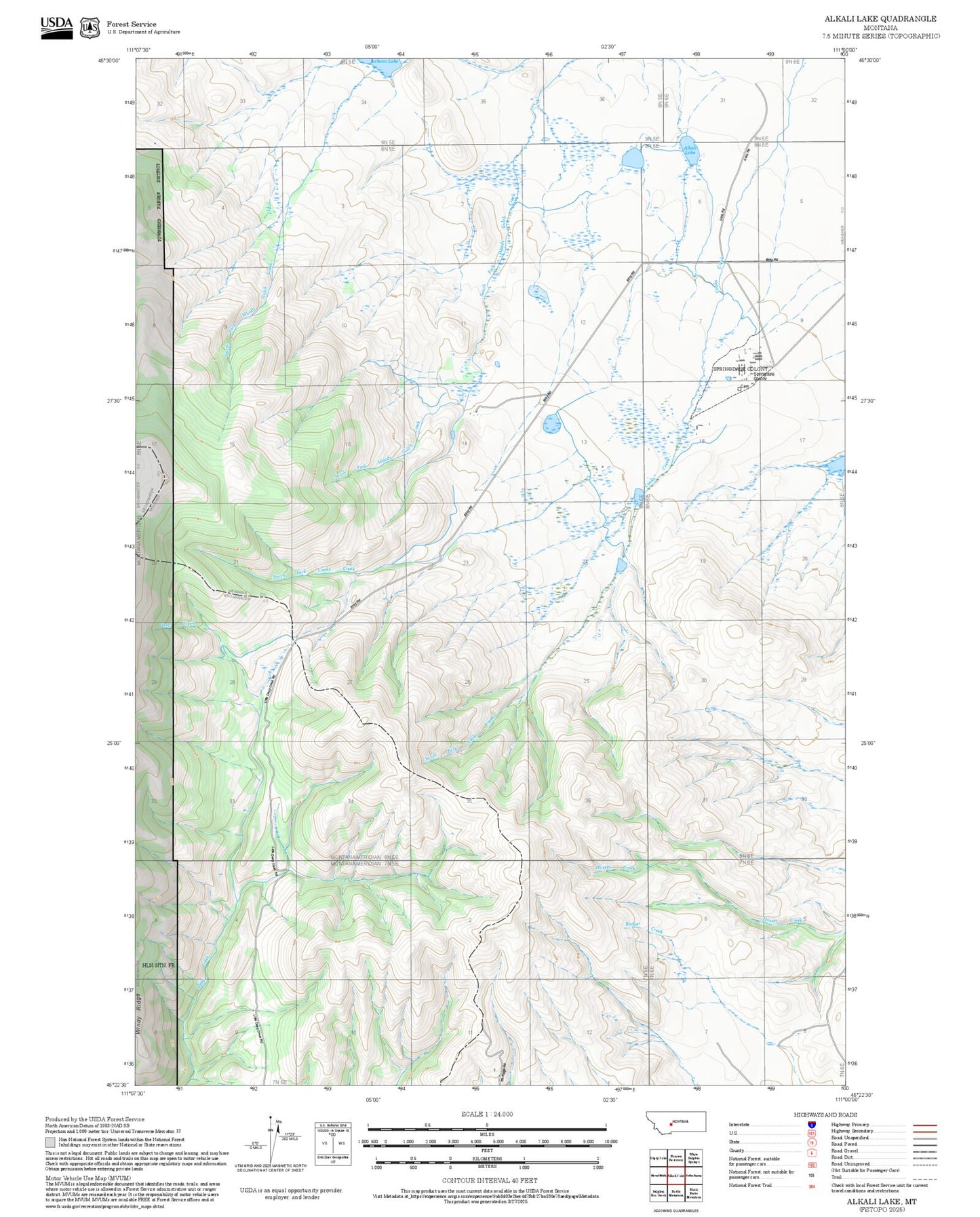 2025 Forest Service Topo Map of Alkali Lake Montana