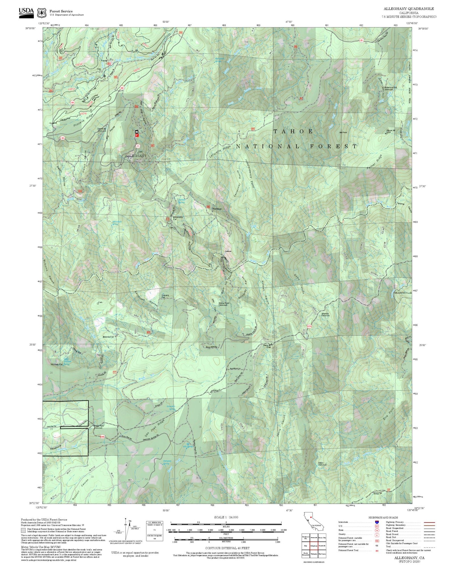 2025 Forest Service Topo Map of Alleghany California
