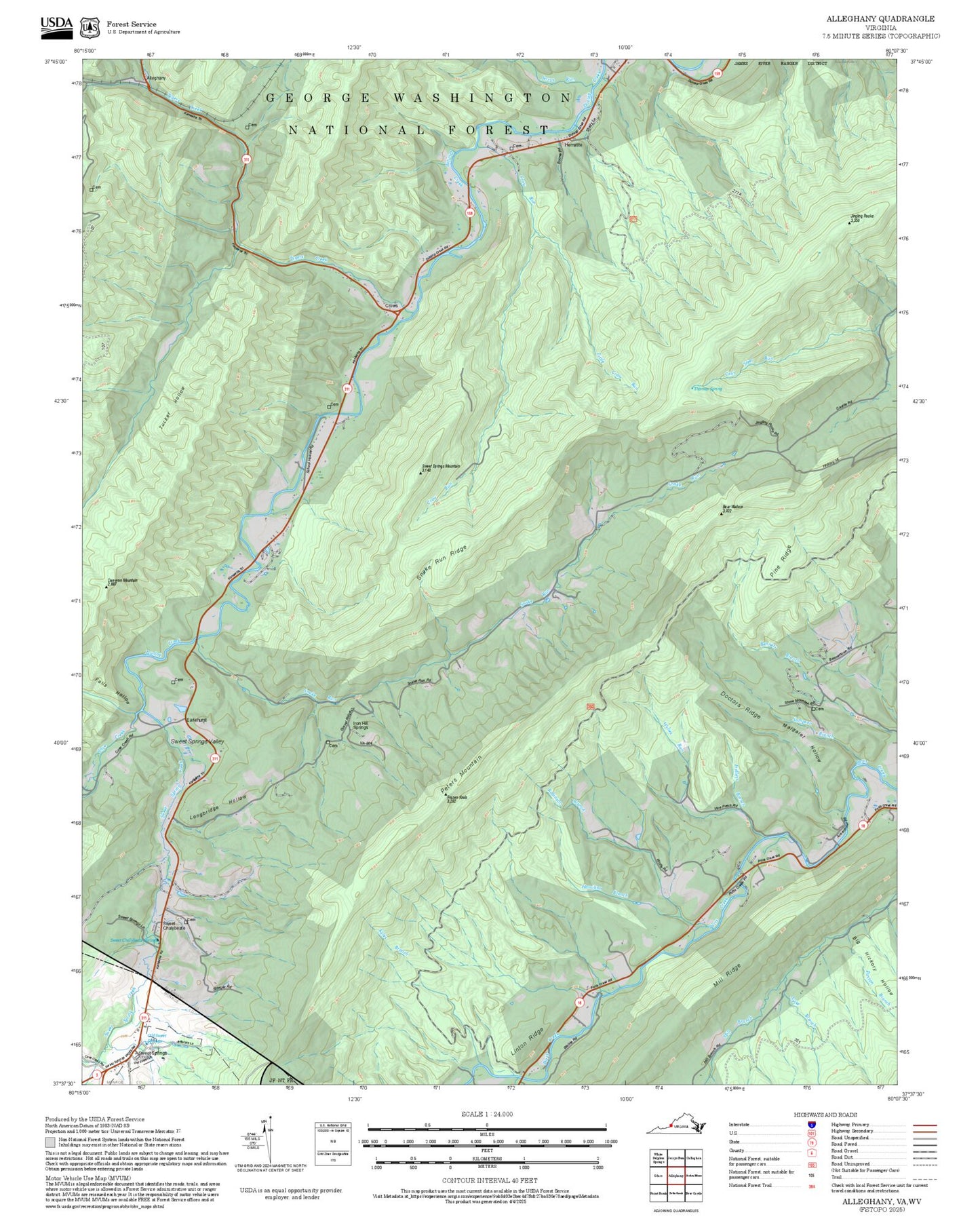 2025 Forest Service Topo Map of Alleghany Virginia