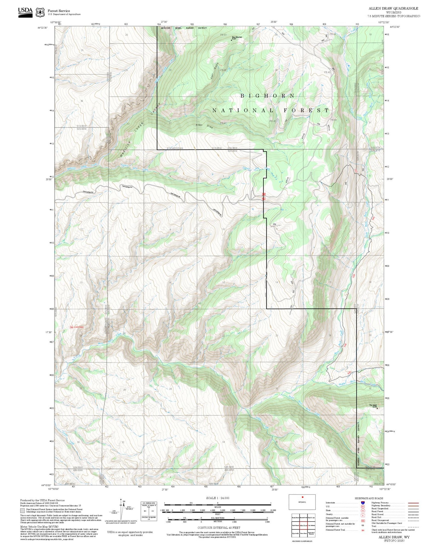 2025 Forest Service Topo Map of Allen Draw Wyoming
