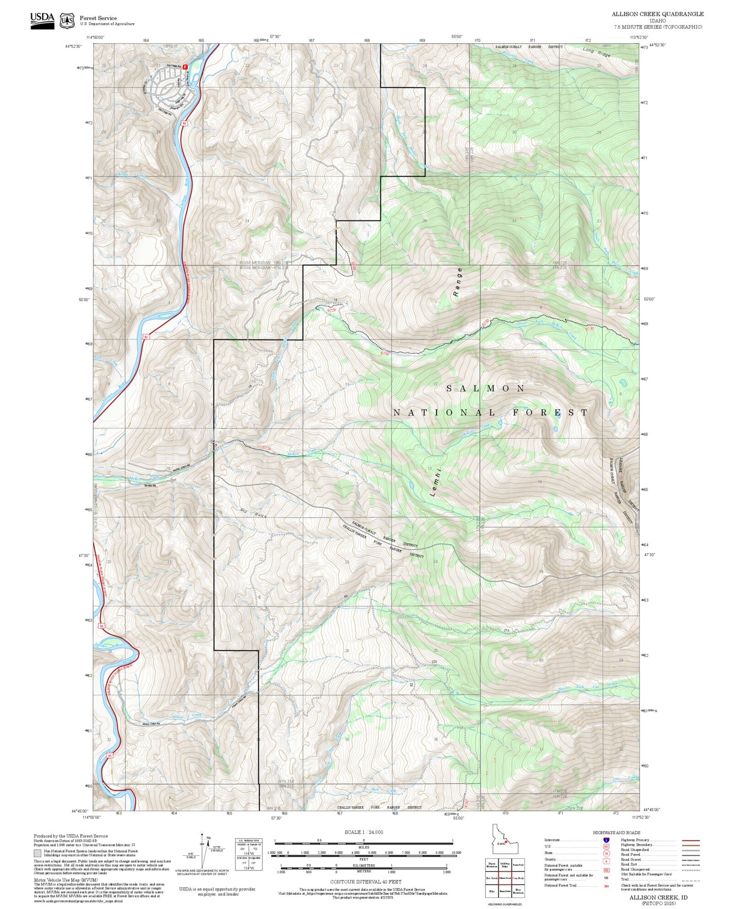 2025 Forest Service Topo Map of Allison Creek Idaho
