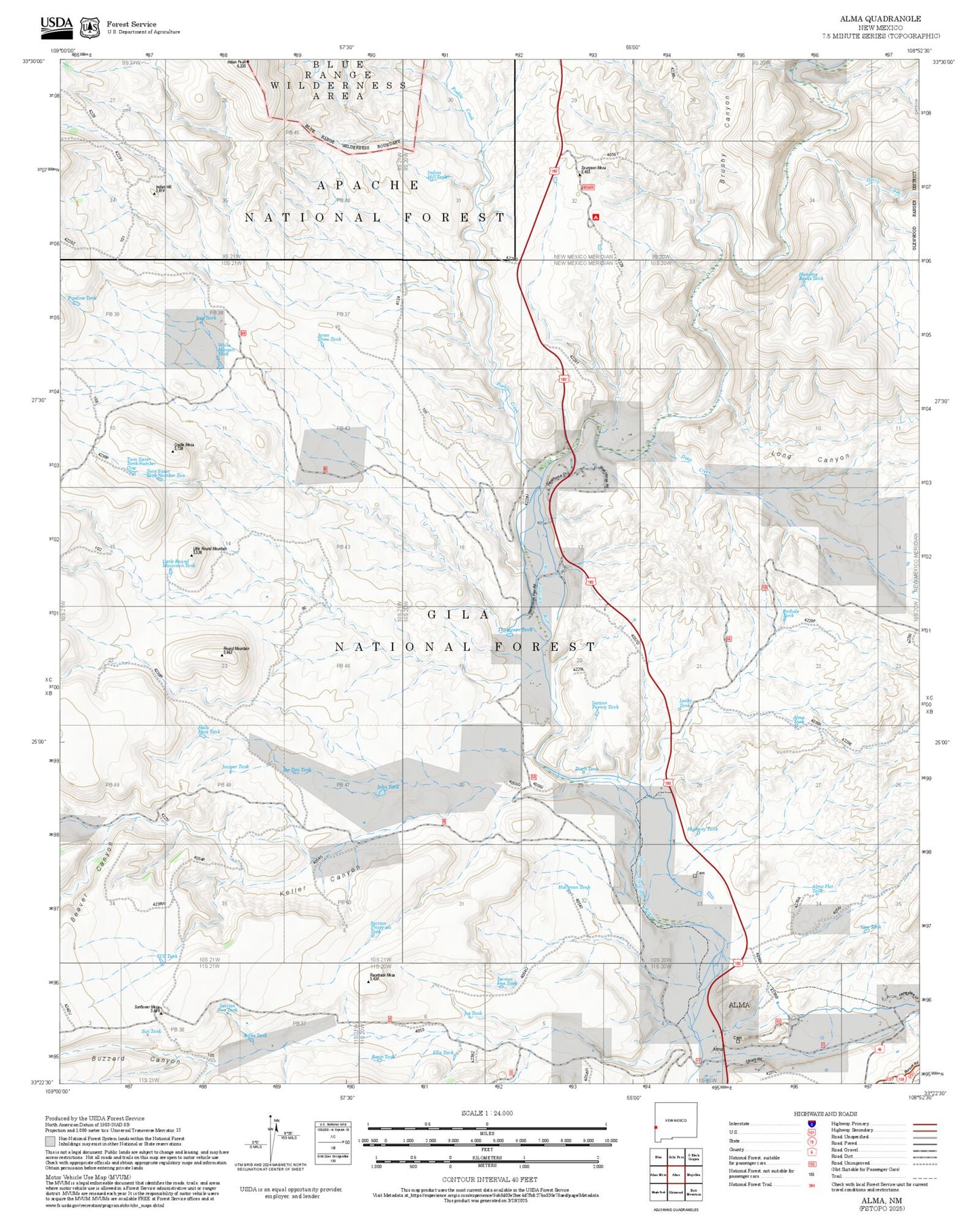 2025 Forest Service Topo Map of Alma New Mexico
