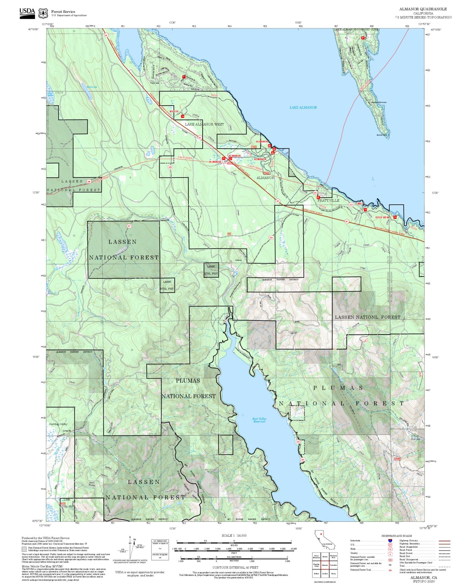 2025 Forest Service Topo Map of Almanor California