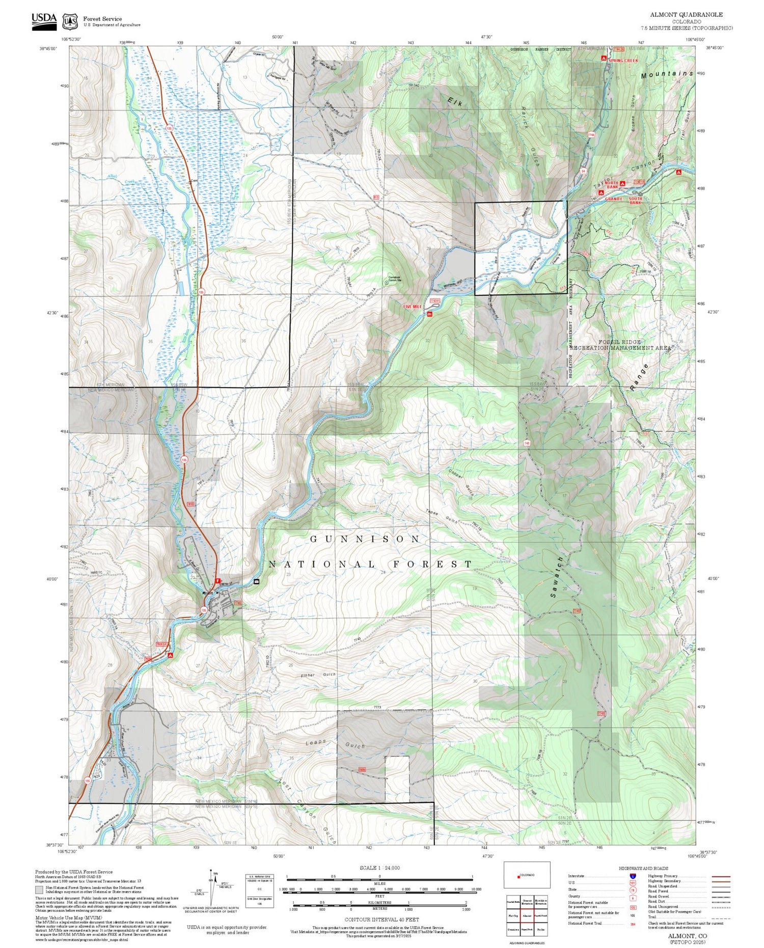 2025 Forest Service Topo Map of Almont Colorado
