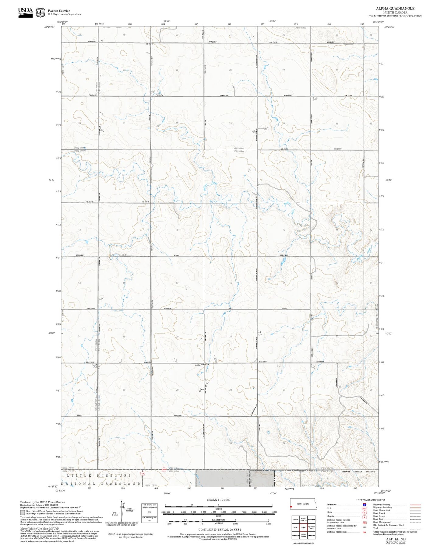 2025 Forest Service Topo Map of Alpha North Dakota