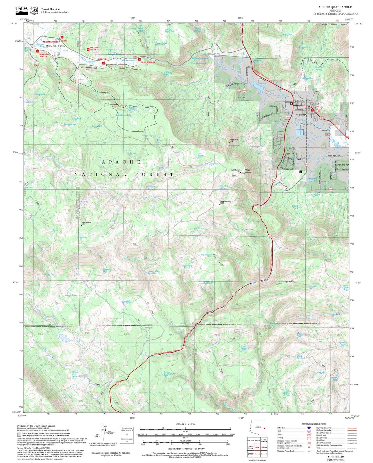2025 Forest Service Topo Map of Alpine Arizona