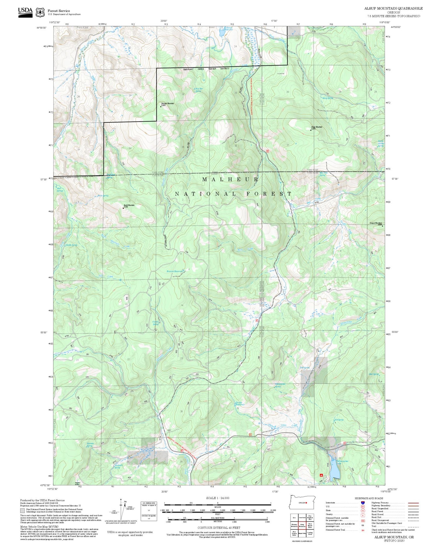 2025 Forest Service Topo Map of Alsup Mountain Oregon