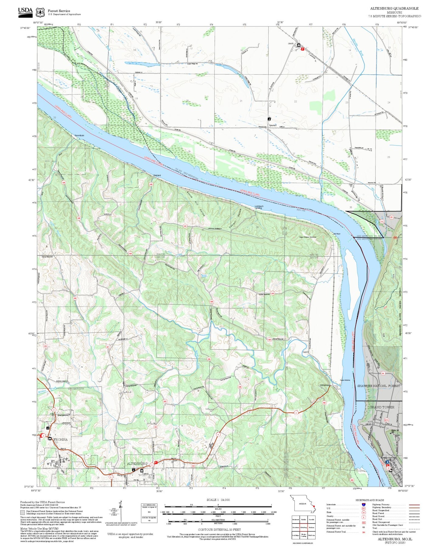 2025 Forest Service Topo Map of Altenburg Missouri