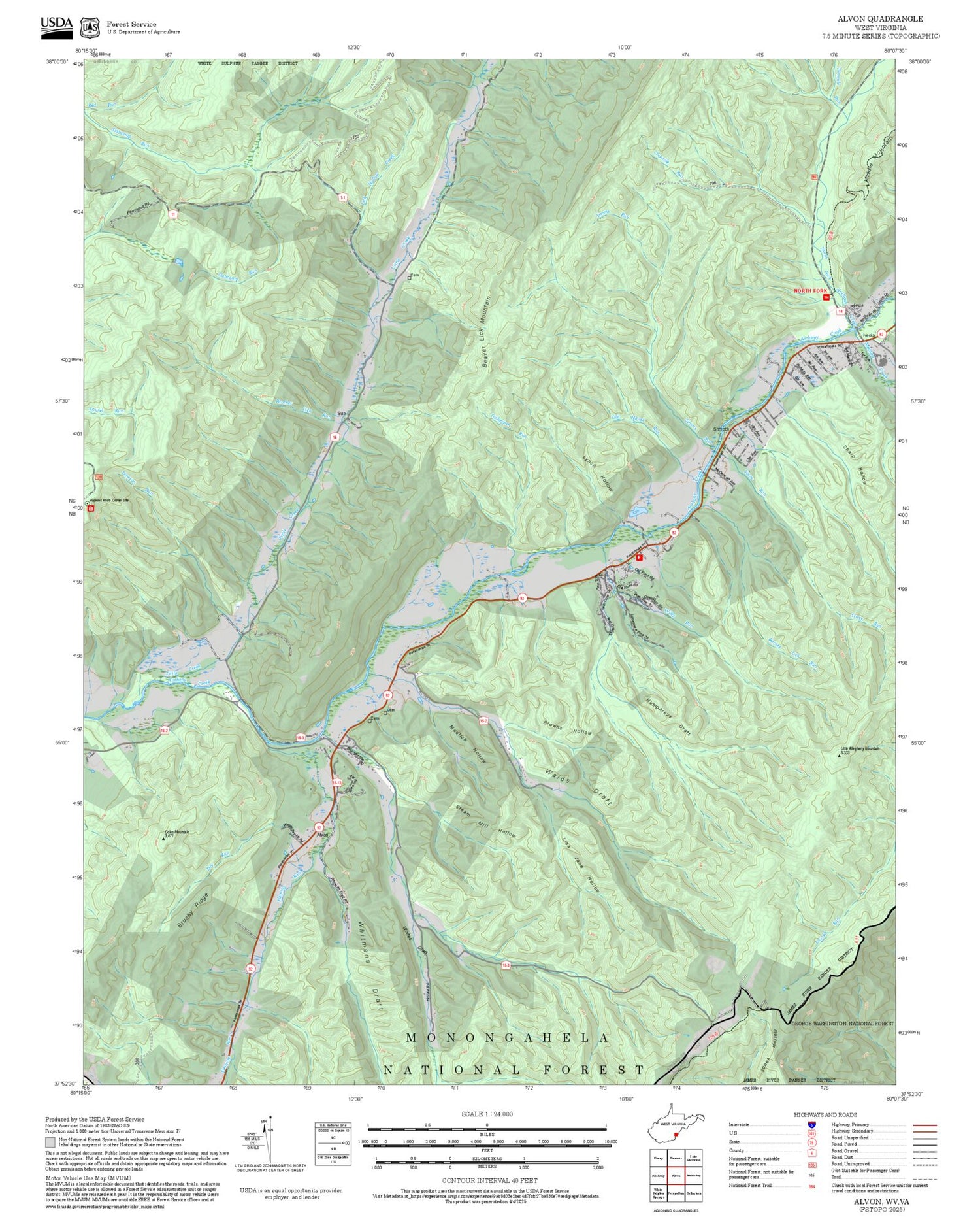 2025 Forest Service Topo Map of Alvon West Virginia