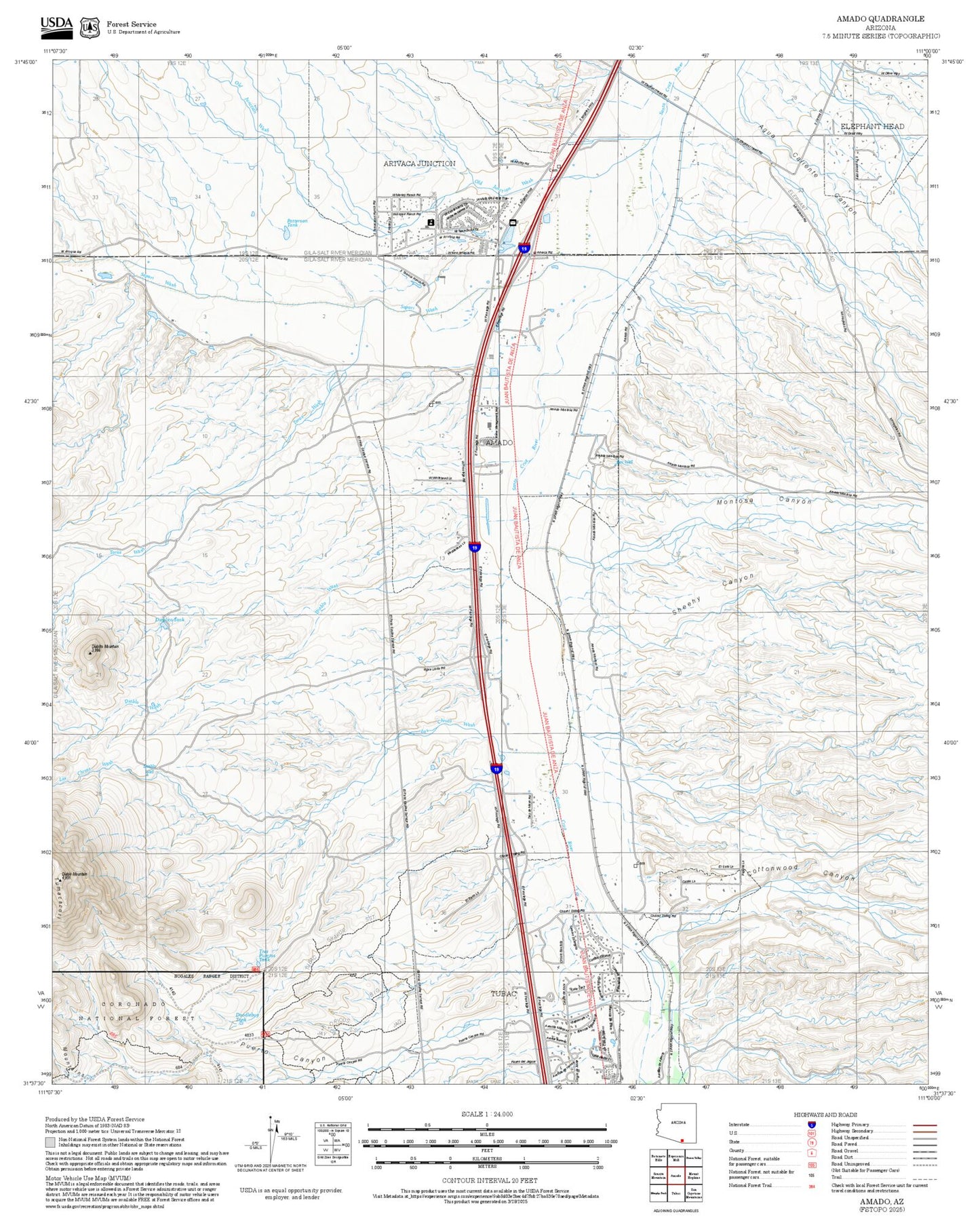 2025 Forest Service Topo Map of Amado Arizona