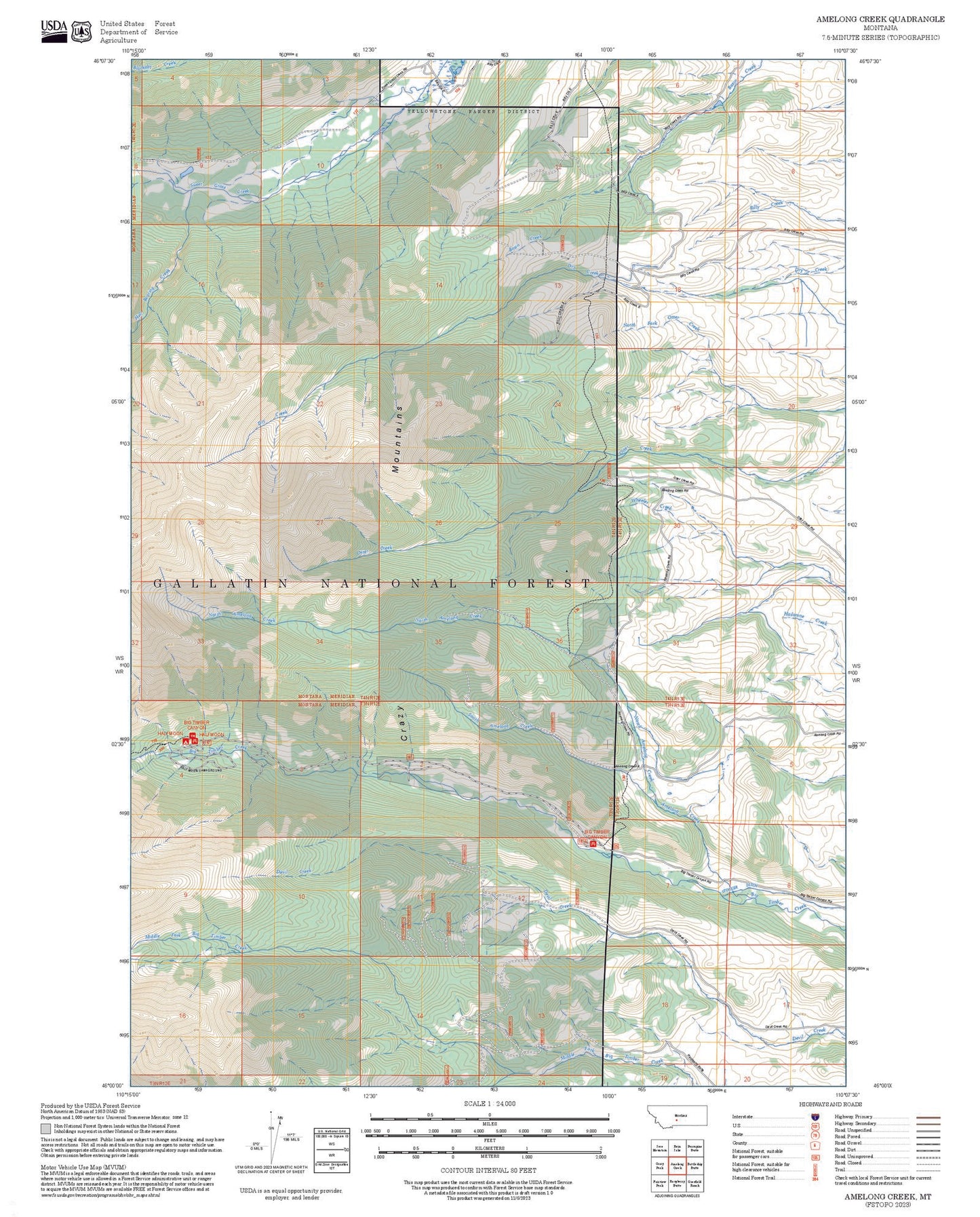 2025 Forest Service Topo Map of Amelong Creek Montana