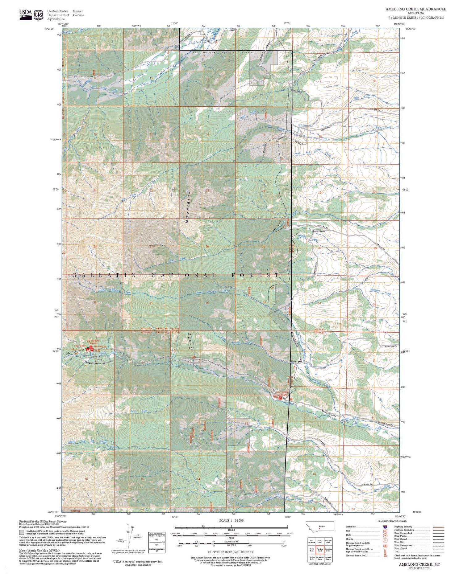 2025 Forest Service Topo Map of Amelong Creek Montana