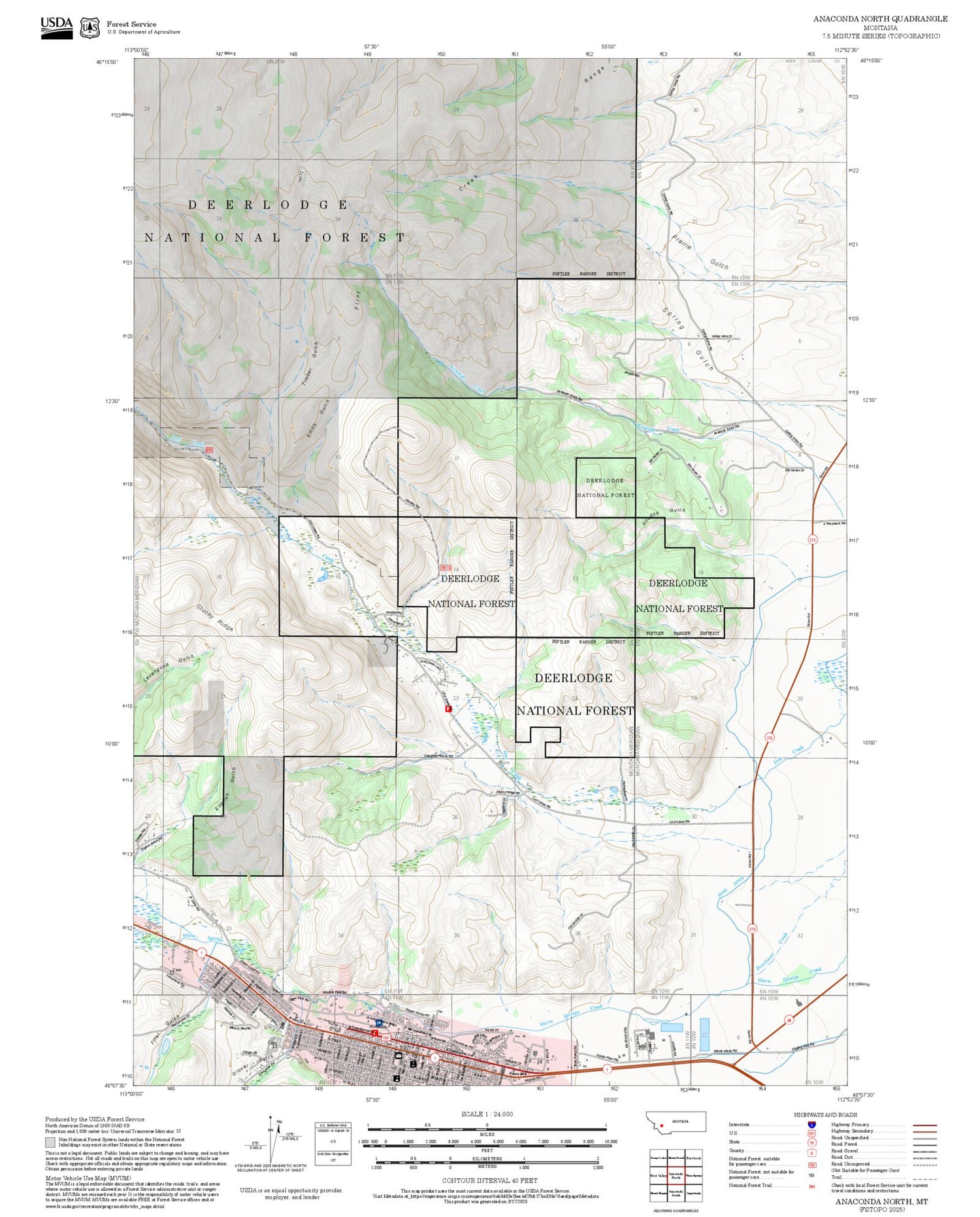 2025 Forest Service Topo Map of Anaconda North Montana