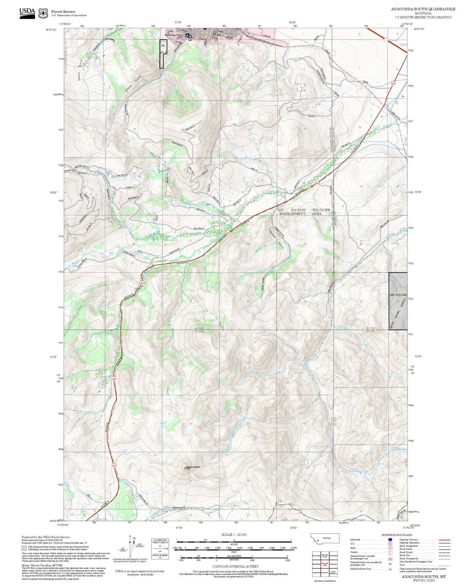 2025 Forest Service Topo Map of Anaconda South Montana
