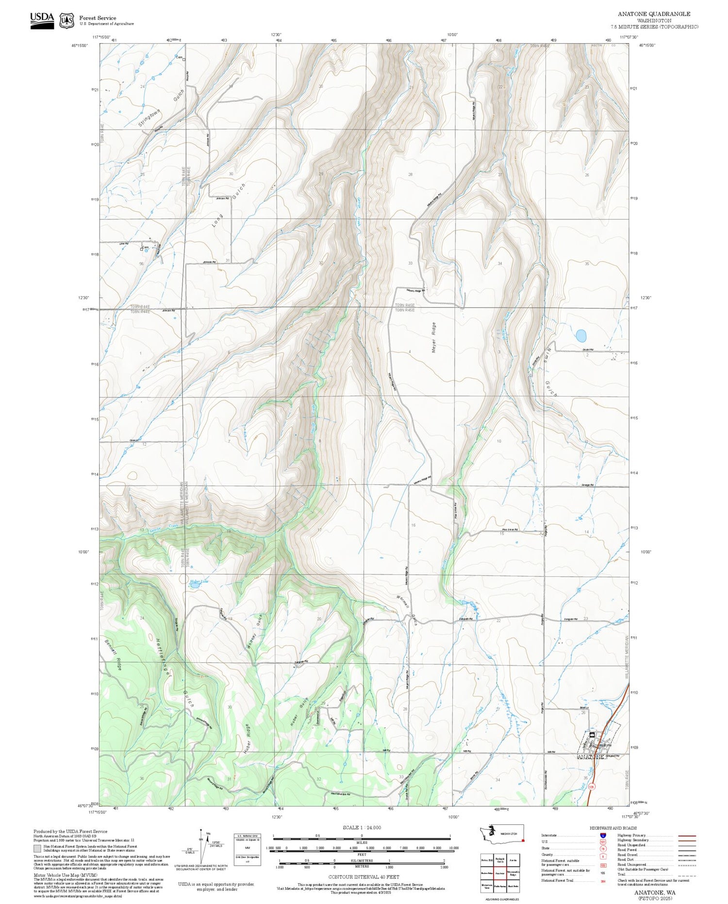 2025 Forest Service Topo Map of Anatone Washington