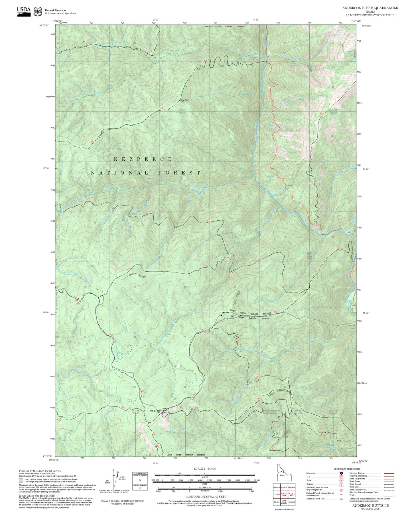 2025 Forest Service Topo Map of Anderson Butte Idaho