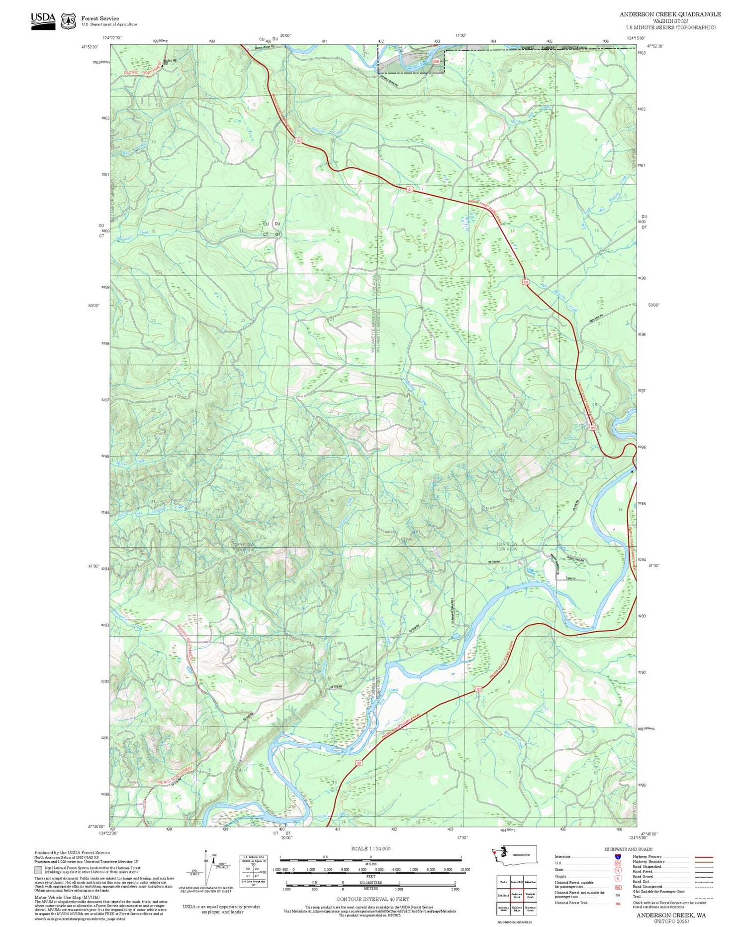 2025 Forest Service Topo Map of Anderson Creek Washington