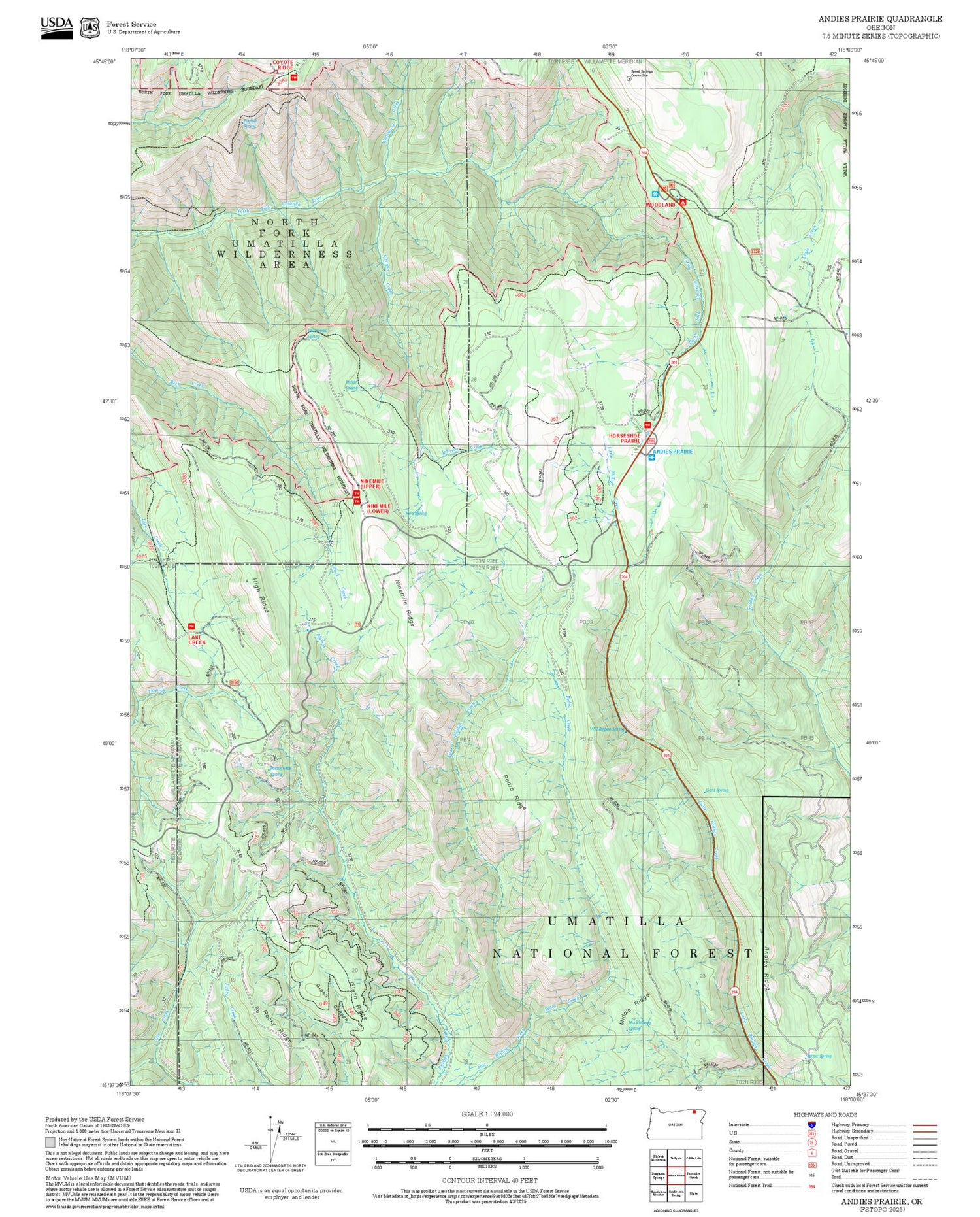 2025 Forest Service Topo Map of Andies Prairie Oregon