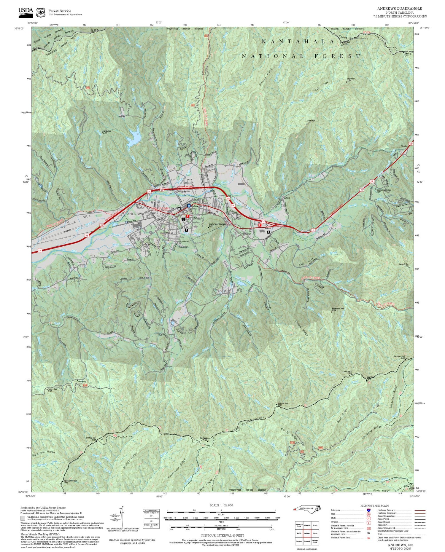 2025 Forest Service Topo Map of Andrews North Carolina