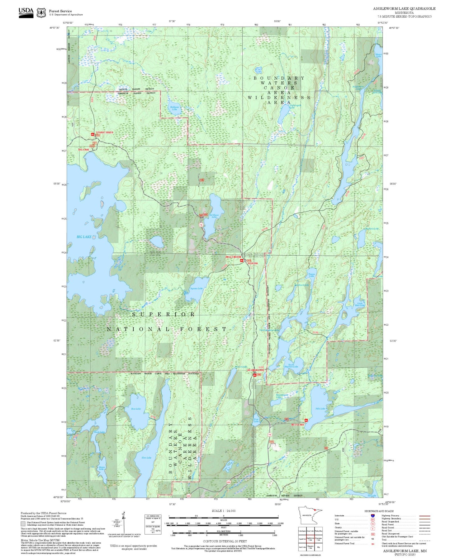 2025 Forest Service Topo Map of Angleworm Lake Minnesota