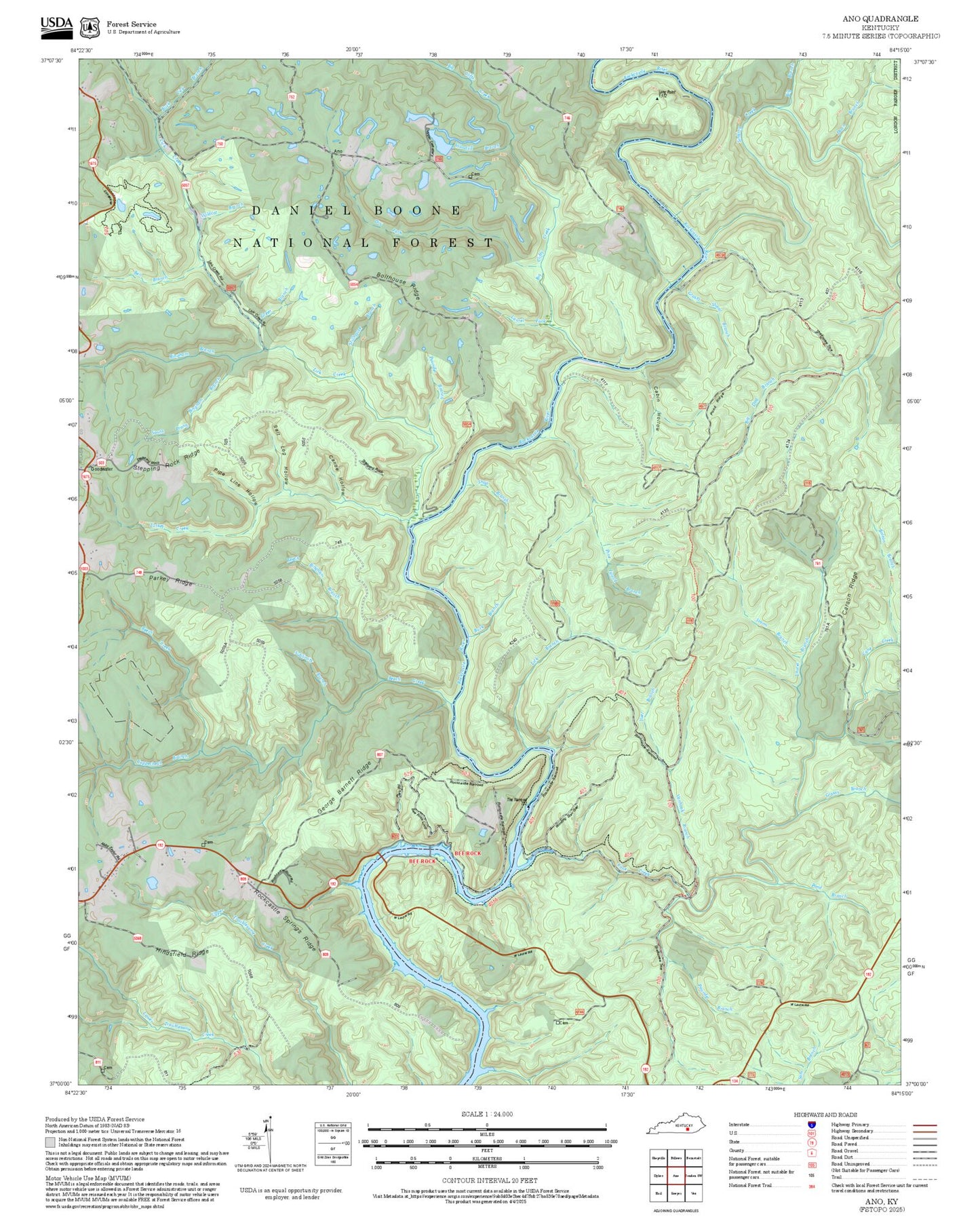 2025 Forest Service Topo Map of Ano Kentucky