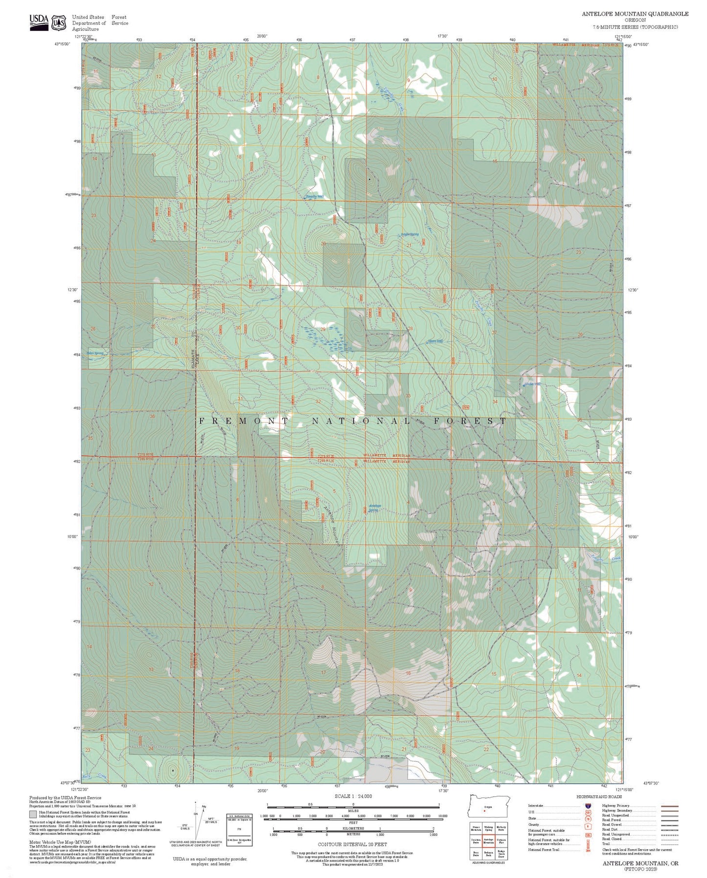 2025 Forest Service Topo Map of Antelope Mountain Oregon