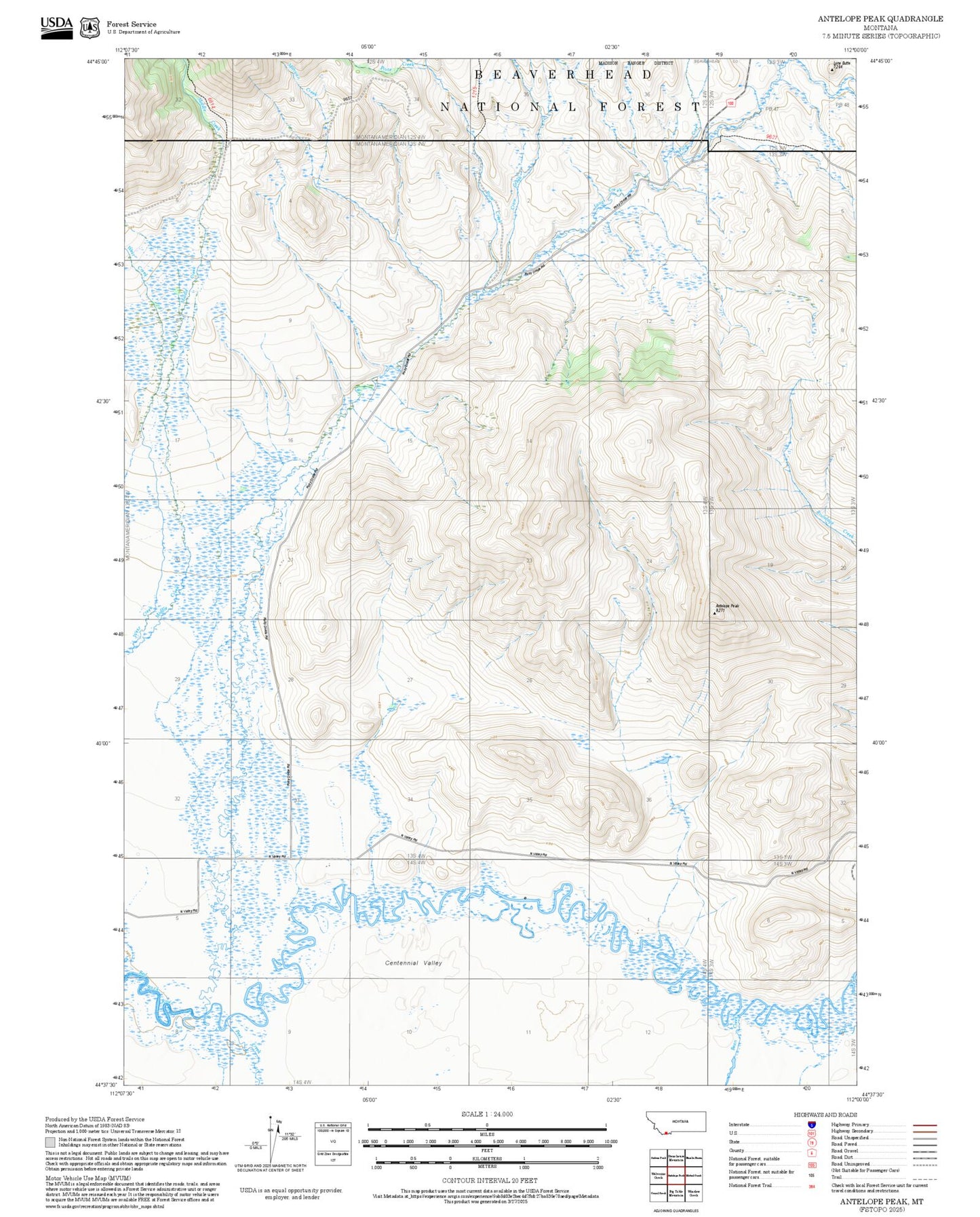 2025 Forest Service Topo Map of Antelope Peak Montana