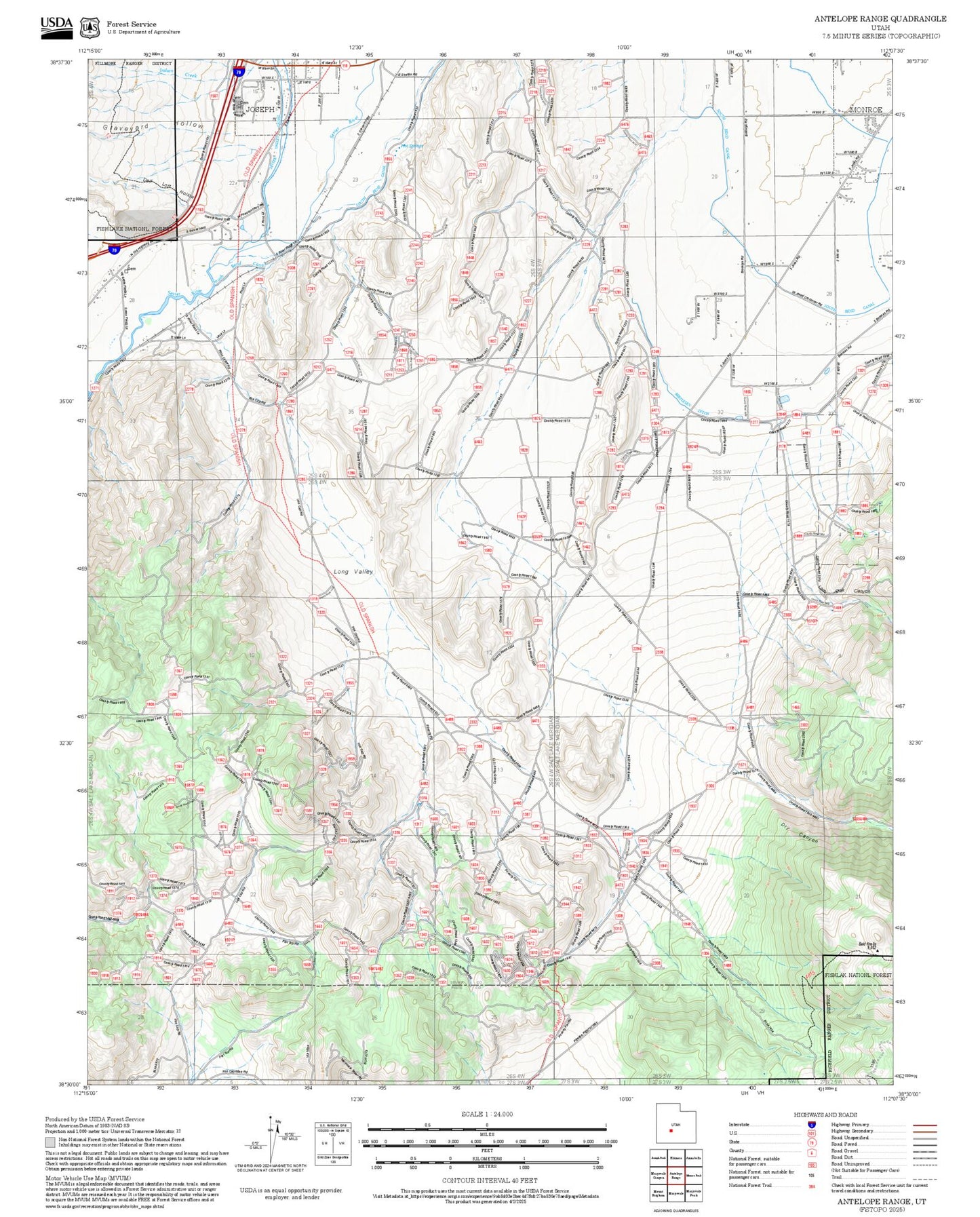 2025 Forest Service Topo Map of Antelope Range Utah